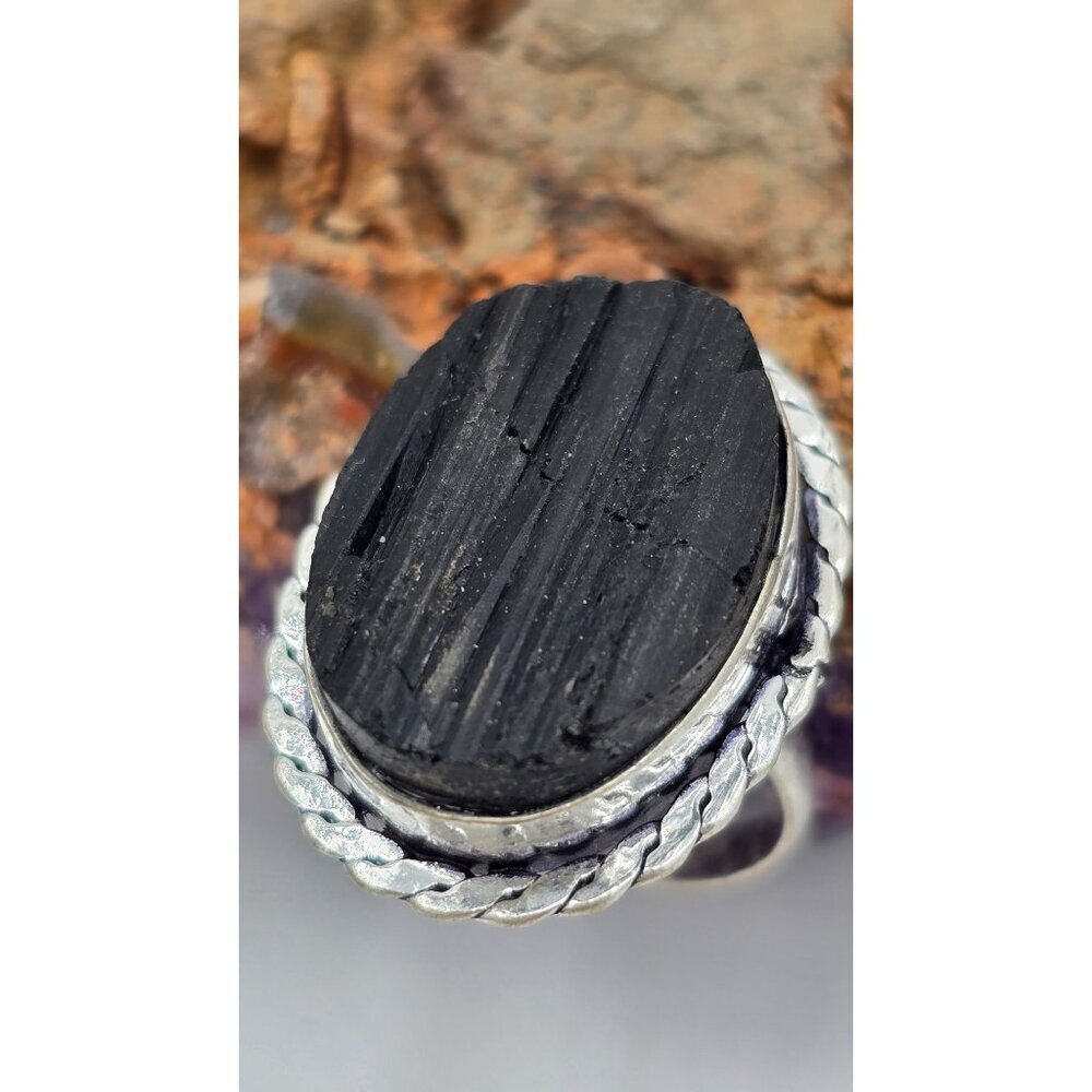 925 Sterling Silver Plt Black Tourmaline Size 8 Bezel Setting Fine Jewelry - Picture 6 of 8